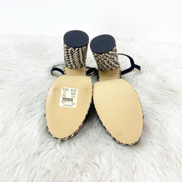 Coach 9.5 Women Black Suede Ankle Strap Block Heel Raffia Platform Talina Sandal - Picture 12 of 13